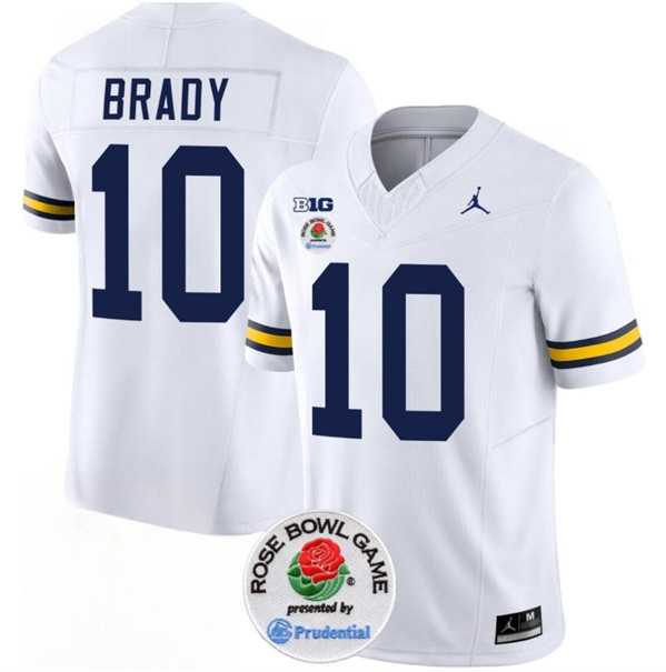 Mens Michigan Wolverines #10 Tom Brady 2023 F.U.S.E. White Rose Bowl Patch Stitched Jersey Dzhi->->NCAA Jersey